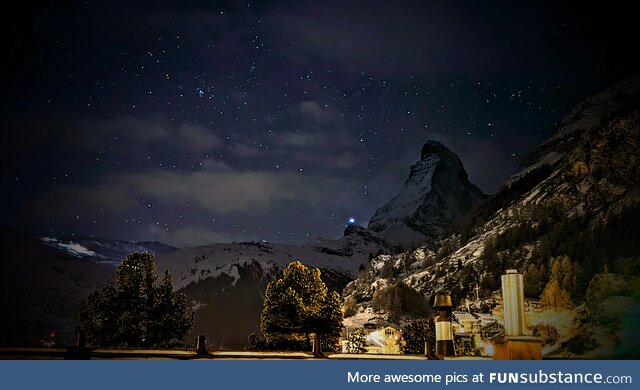 Toblerone Mountain at Night!