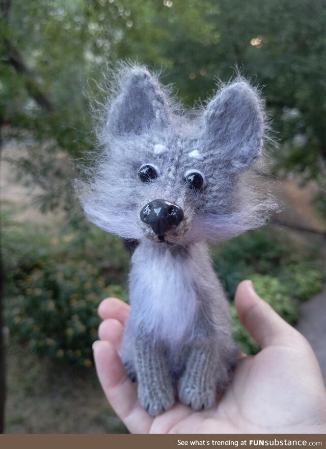 A cute little wolf that I recently knitted and am very happy with the result