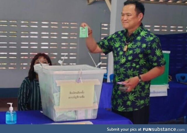 The Deputy Prime Minister of Thailand casting his vote to legalize the use of marijuana