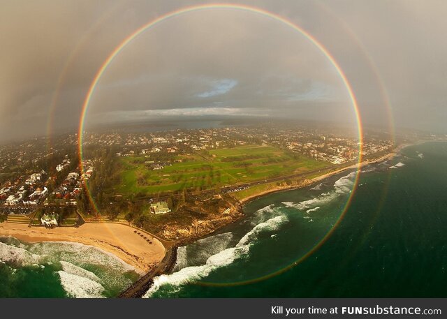 In very rare circumstances it is possible to see a full 360 degree rainbow from an