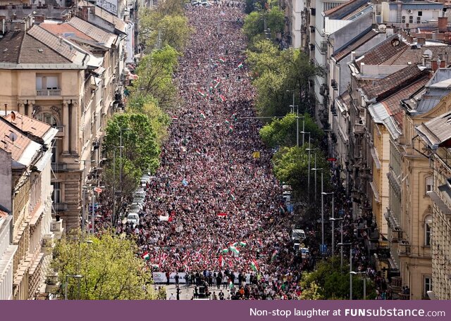 Picture of the largest protest in a long time in Hungary against the Orbán government