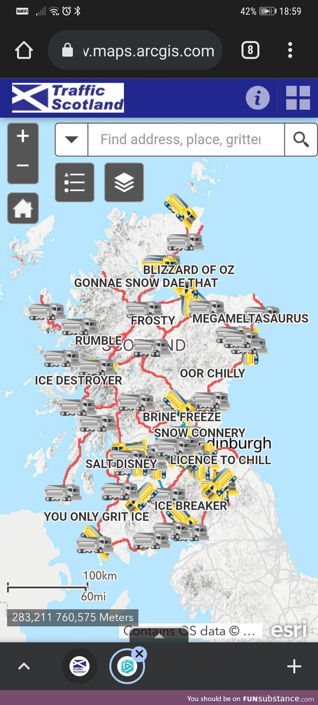 For those that don't know we Scots name our gritters and allow you to track them link in