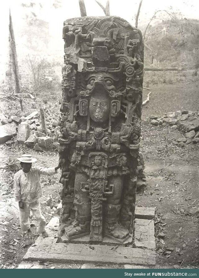 Vintage photo documenting the discovery of Maya ruins, 1880-1900