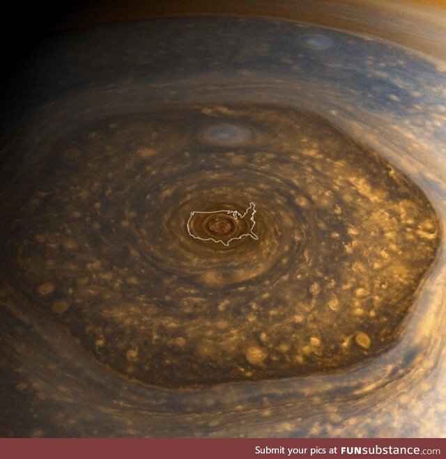 To give you an idea of just how large Saturn’s “hexagon” storm is