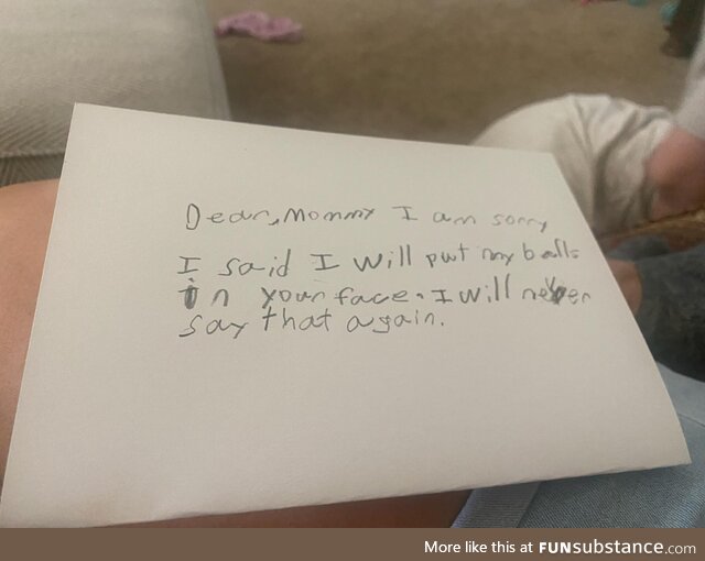 My son wrote an apology letter to my wife