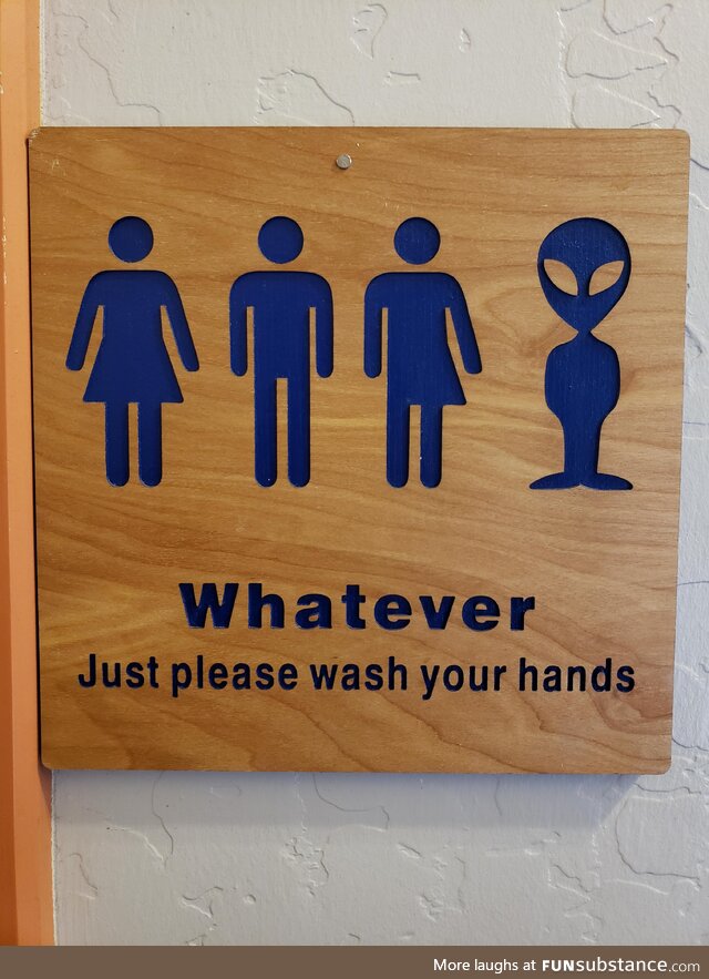 Funny gender-neutral bathroom sign on a bathroom in Arizona (took it a few hours ago)