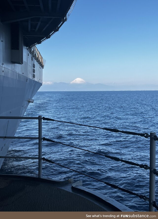 A view of Mt. Fuji from the aft port sponson from the USS Blue Ridge