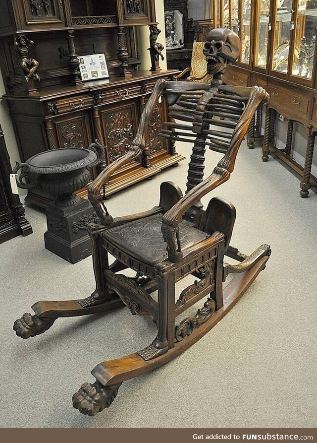 A Carved Skeleton Form Rocking Chair From the Estate of Vincent Price