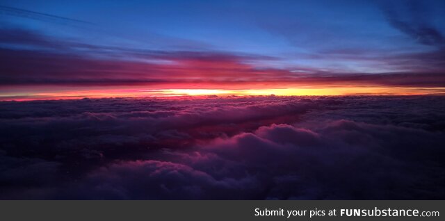 Evening sky. Taken from the flight deck on the way home. No editing, just a view