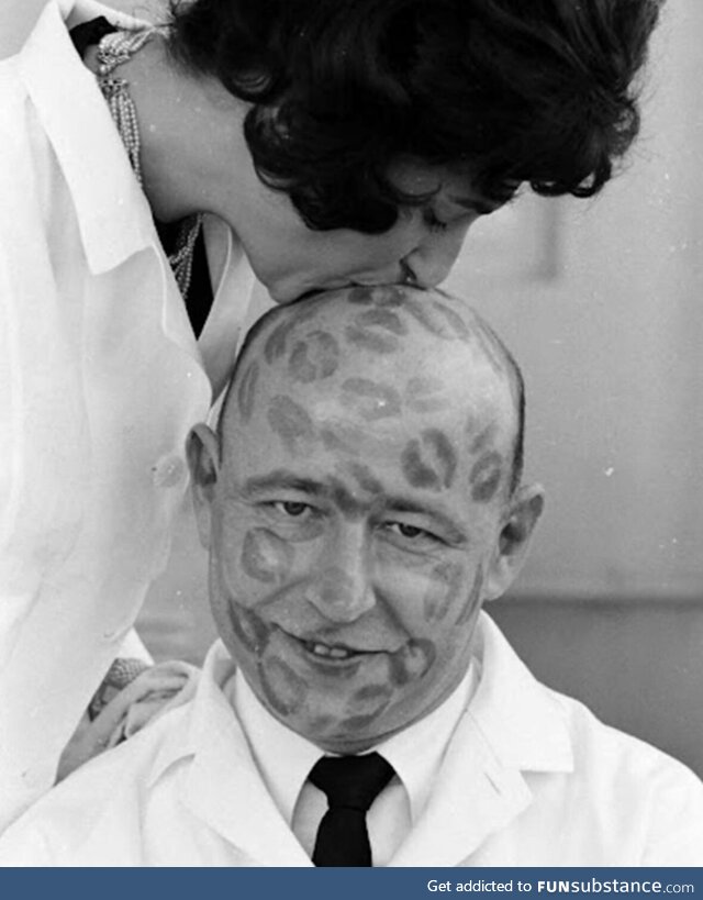 A lipstick tester from the 1950s. Hired to test durability and color of lipstick