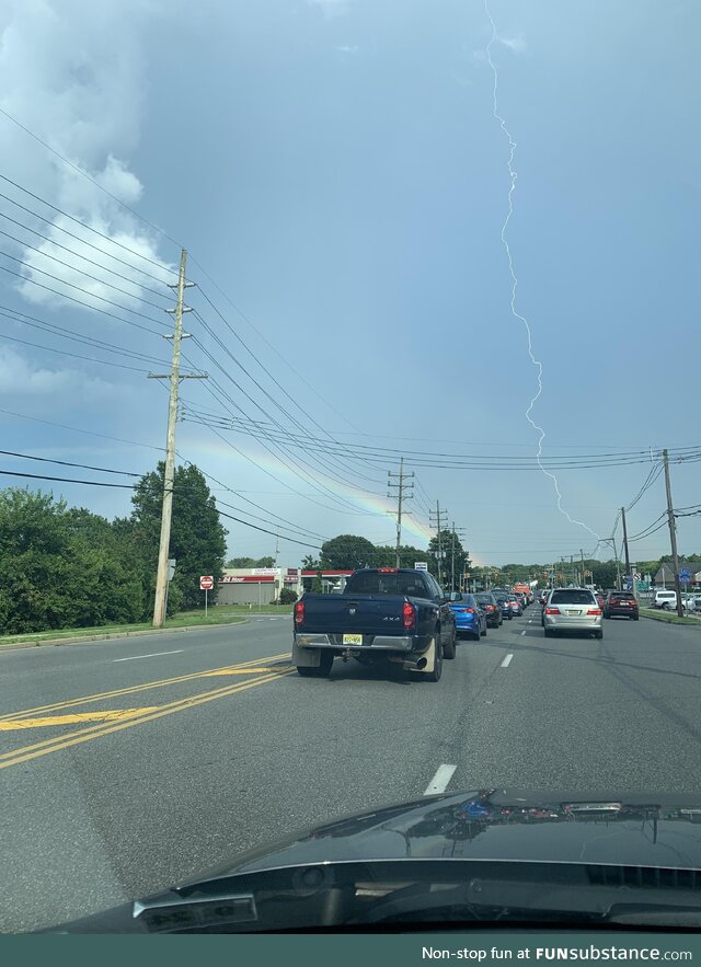 [OC] saw a lightning bolt and a rainbow while driving