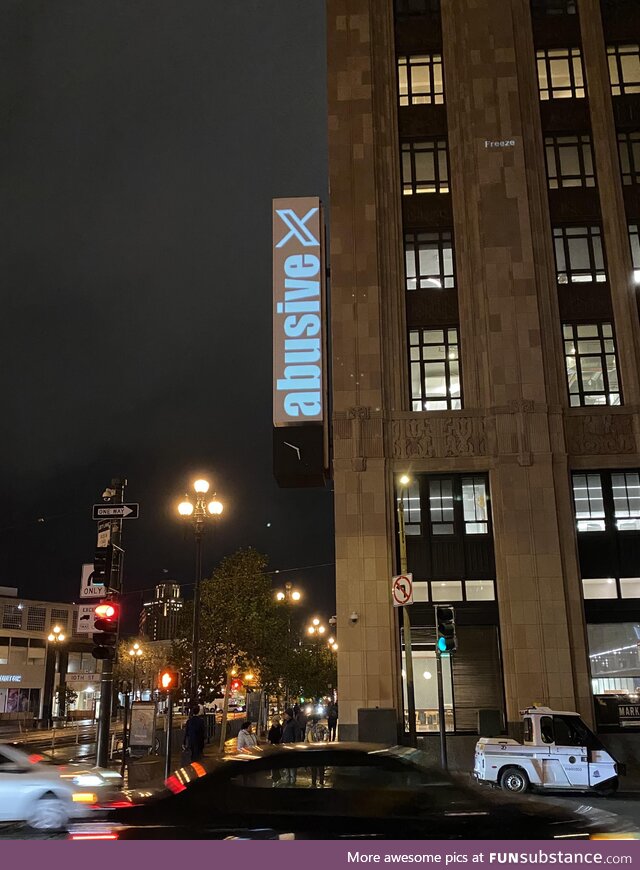 Projection on old Twitter HQ in San Francisco