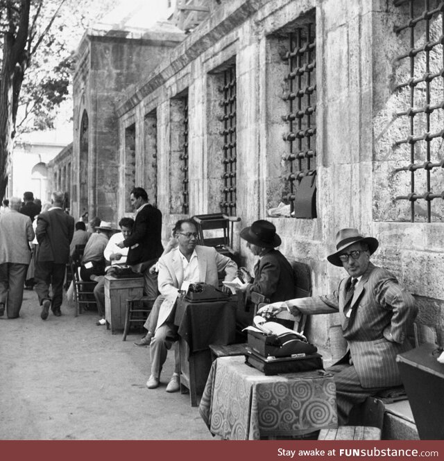 Typewriter service street in Istanbul, 1959