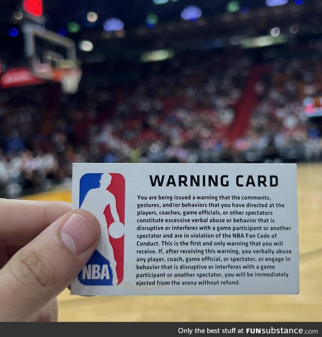 Warning card given to disruptive NBA fans