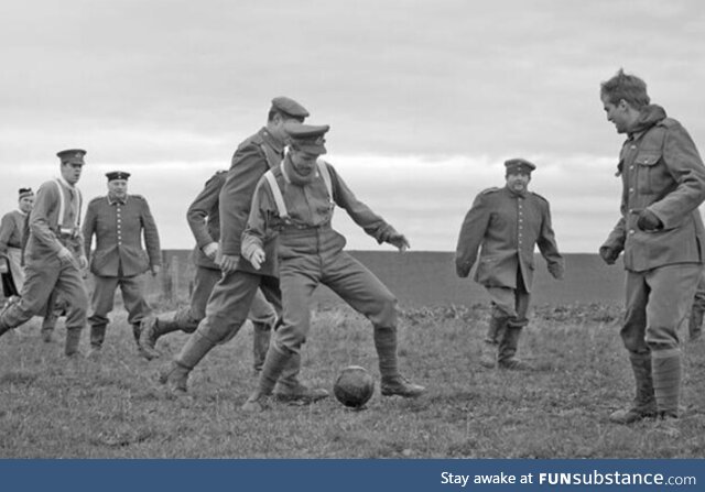 Christmas Truce 24-26 December 1914. British and German soldiers playing football