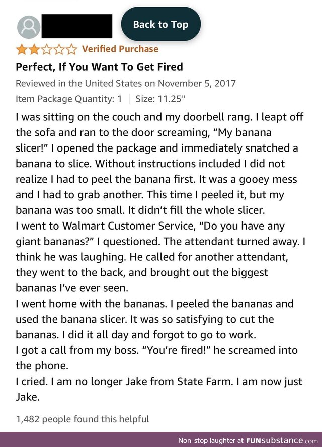 Jake from StateFarm reviewing a Banana Slicer