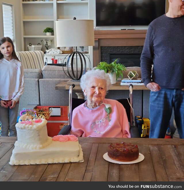 Hi  today is grans 100th birthday and she wanted to show off her hairdo for such a