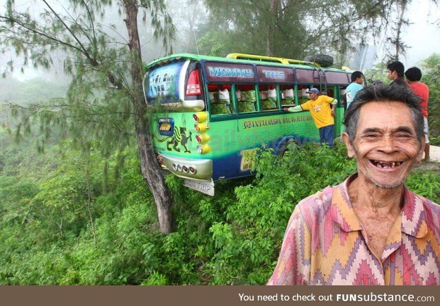 Guy smiles for a photo after a tree he planted years ago prevented a bus from falling