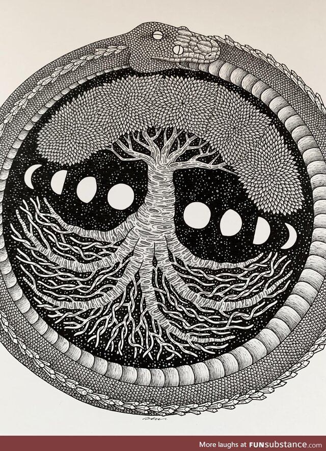 [OC] “ Ouroboros” Made with pen and other mixed media
