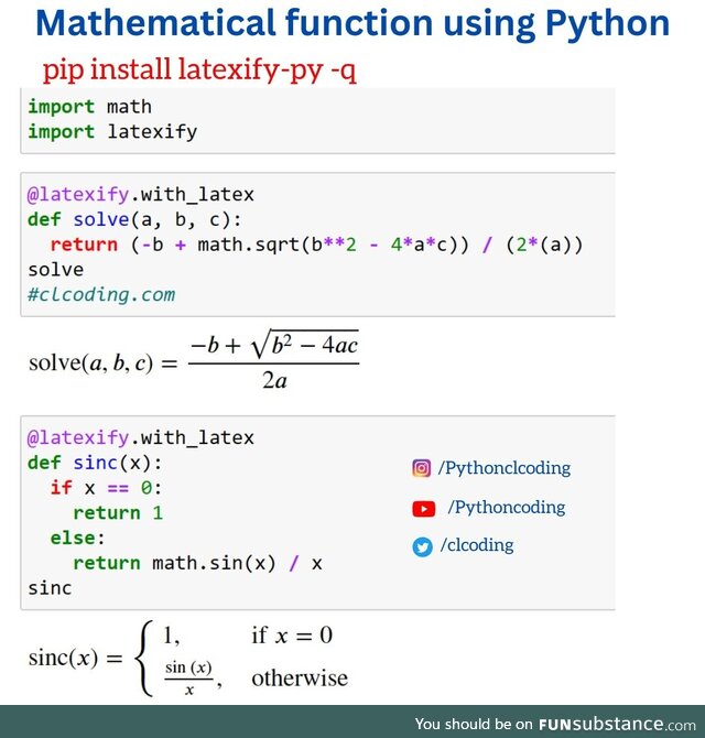 mathematicalFunctionUsingPython