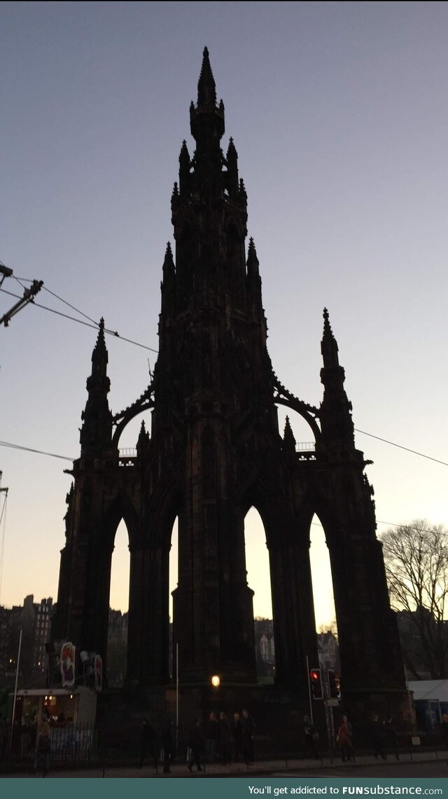 Silhouette of the Scott Monument, Edinburgh, UK [OC]