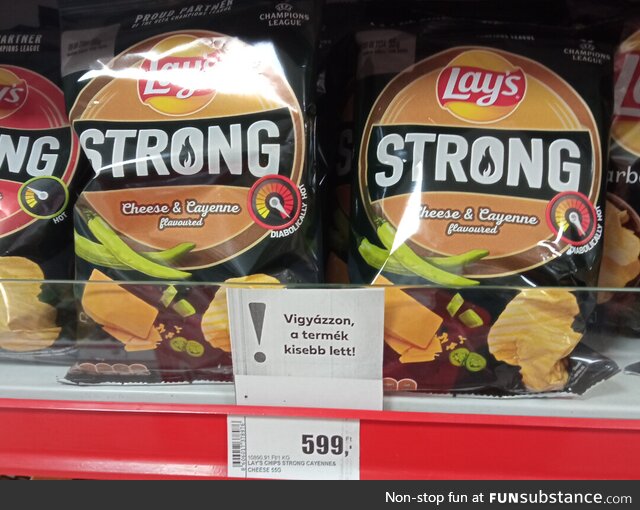 Grocery store in Hungary puts up warnings, that the product has shrunk