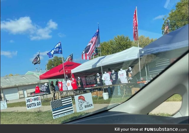 Some Trump supporters set up shop before the police made them leave. Not an American flag