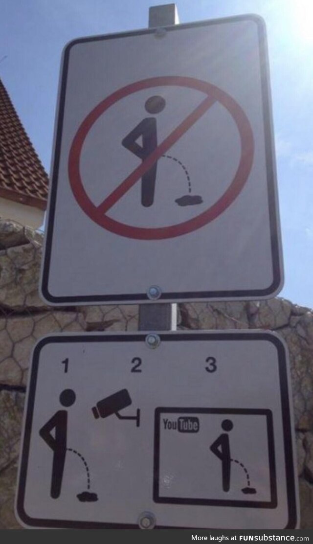A sign discouraging people from urinating in public in the Czech Republic