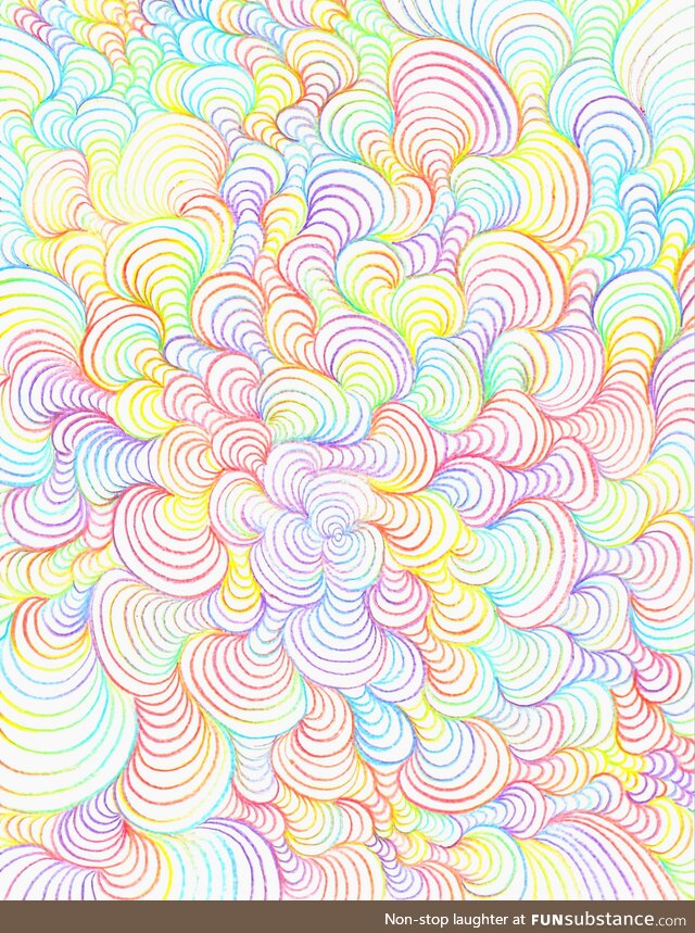 Used a multicolored pencil that changes colors based on angle and direction