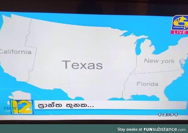 Map of the U.S according to a Sri Lankan news channel