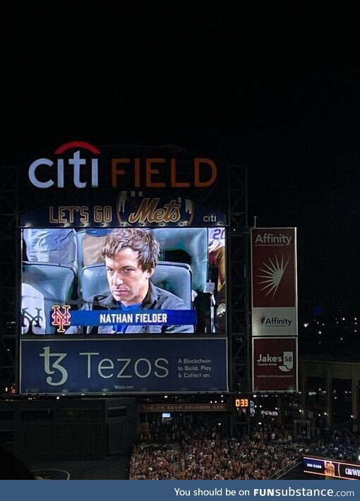 Nathan Fielder having a great time at the Mets game