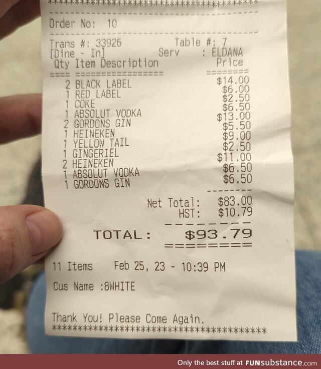 The server found a clever way to remember our table of very white people in an Eritrean