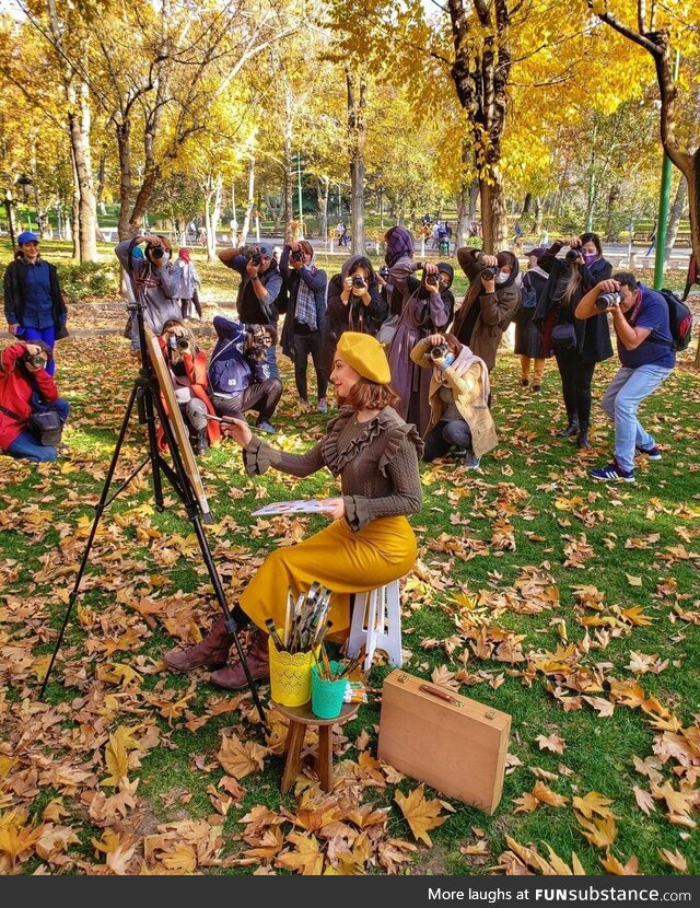 Photography club encounters a painter in a park in Tehran - IRAN (November 2020)