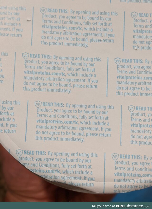 Vital Proteins had an arbitration agreement printed on their packaging last year