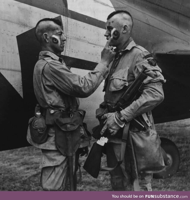 "The Filthy 13", a Demolition unit of the 101st Airborne, applying Chocktaw warpaint