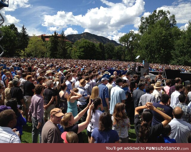 2012 - Waiting for President Barack Obama to speak at an outdoor event
