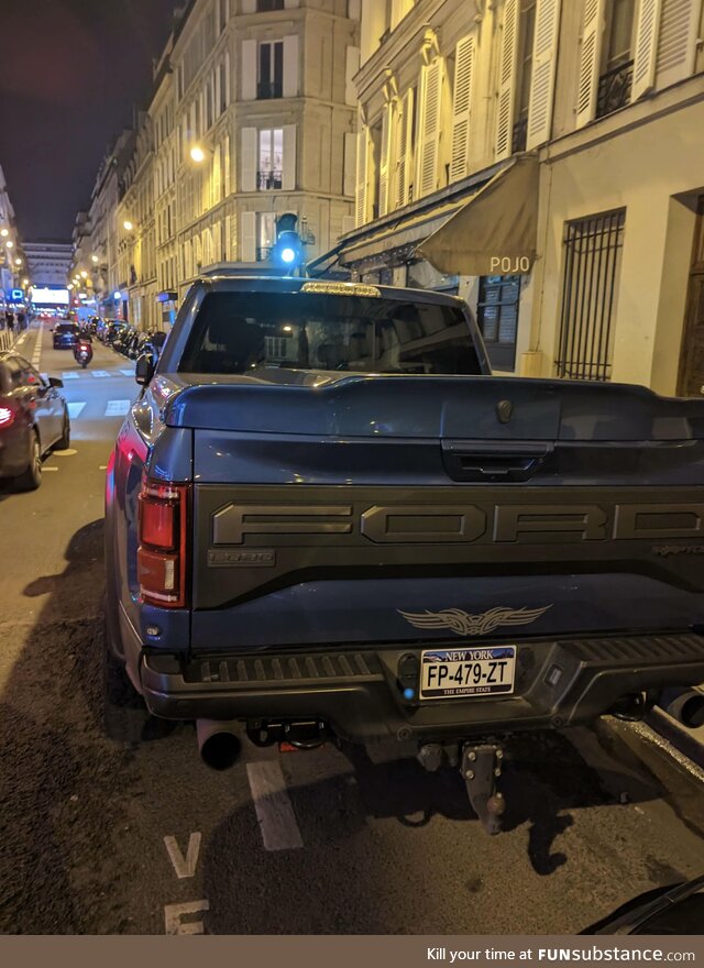 An american truck in the streets of europe (paris, france)
