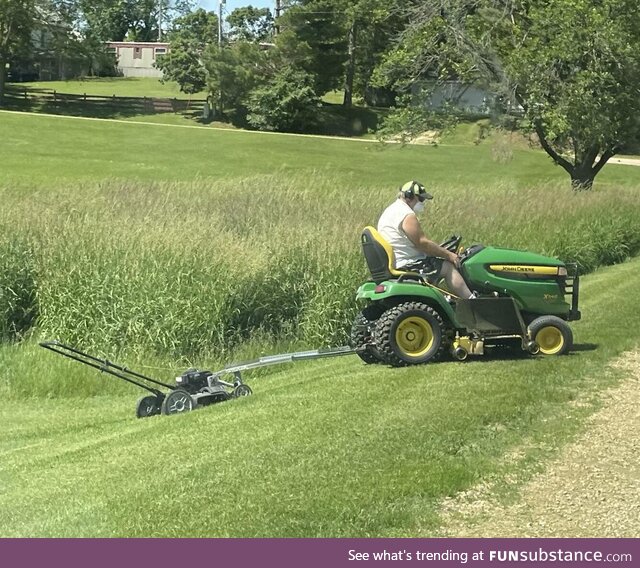 Riding lawnmower’s blade broke so …