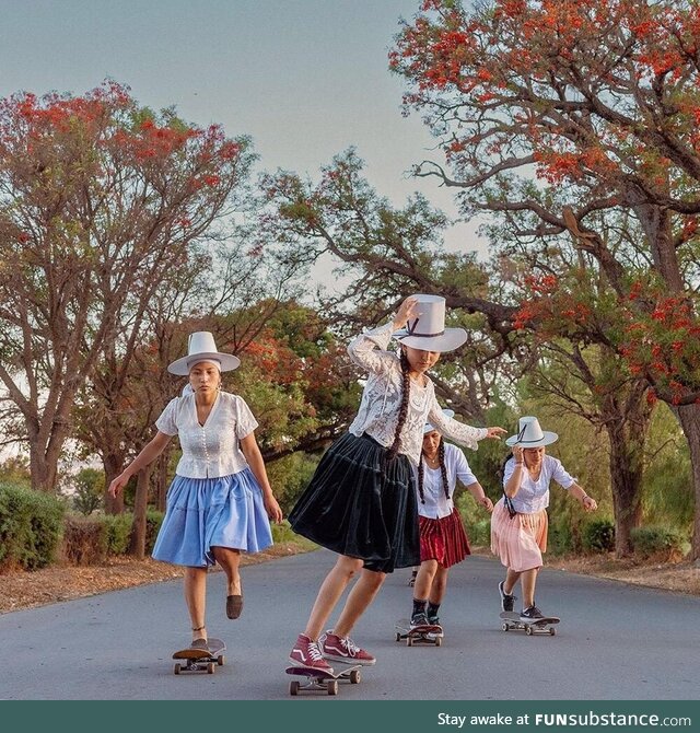 Female Bolivian Skateboarders Shred in Traditional Dress