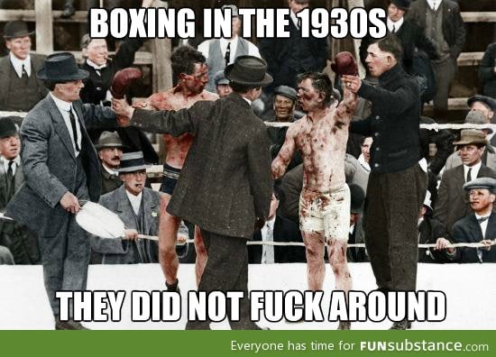Coloured picture of boxers in the 1930s