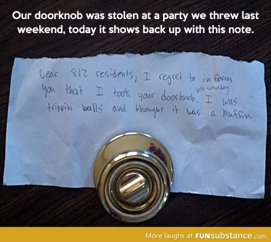 Lost doorknob returns