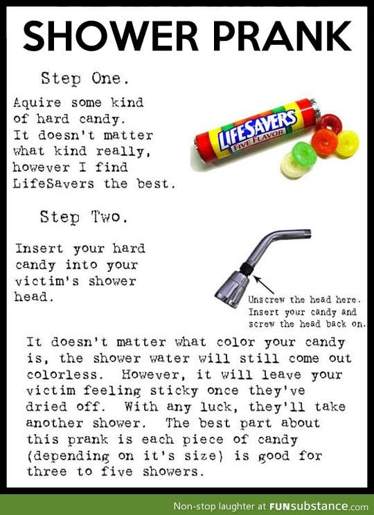Shower prank with a candy