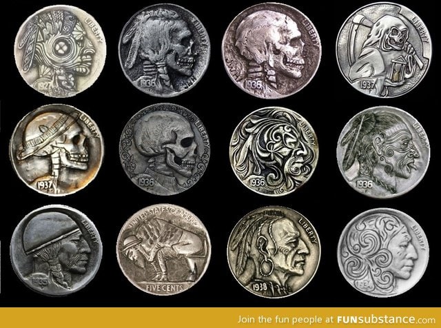 12 carved hobo nickels