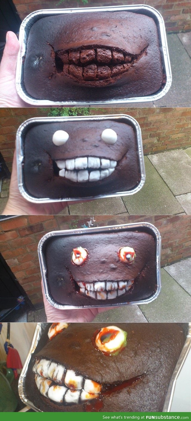 Friend's cake cracked in the oven. She dealt with it well