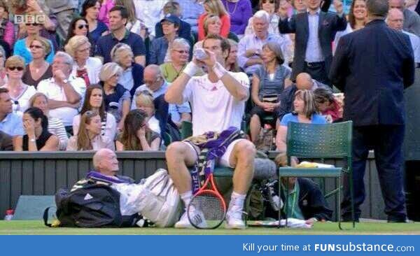 For luck, Andy Murray carries around an old man in his bag