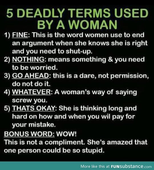 Five deadly words used by a woman