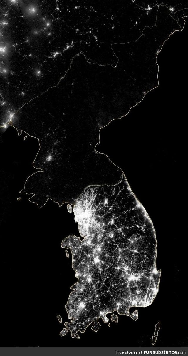 North vs South Korea at night