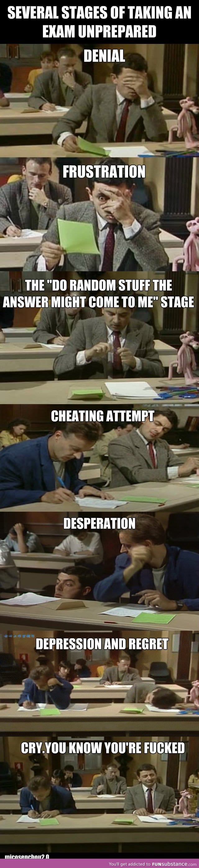 The several stages of taking an exam unprepared