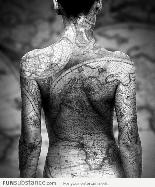 Earth map tattoo