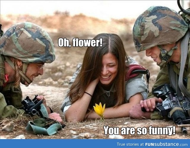 Just funny flower, girl and soldiers